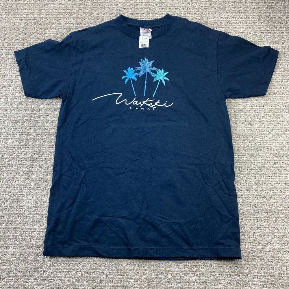 Vintage Waikiki Hawaii Shirt Men Medium M Navy Blue AAA Alstyle Hawaiian
